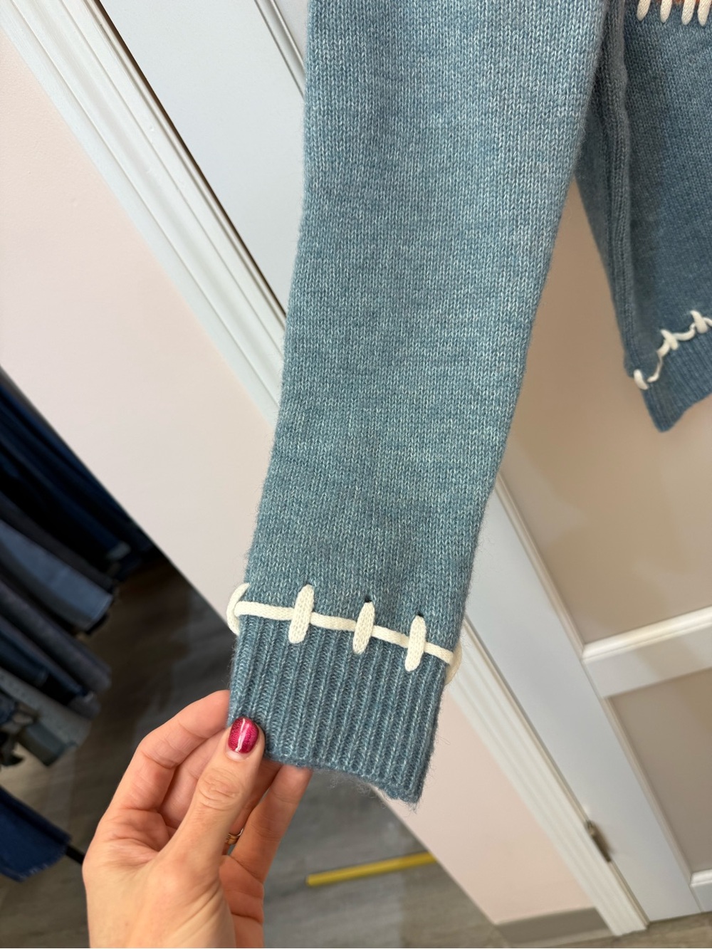 Dusty Blue Football Knit Sweater -BIBI - Picture 7 of 8